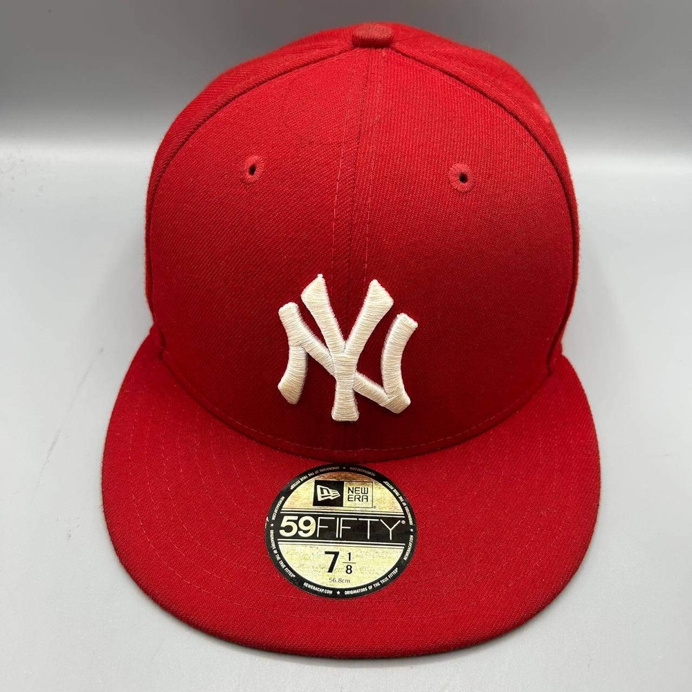New York Yankees MLB Hat Men 7 1/8 Red 59Fifty New Era Fitted Cap